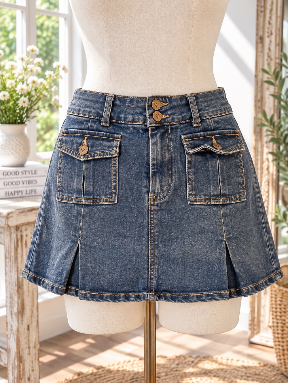 Love Trends Sz Med Denim Pocket Mini Skort - Blue